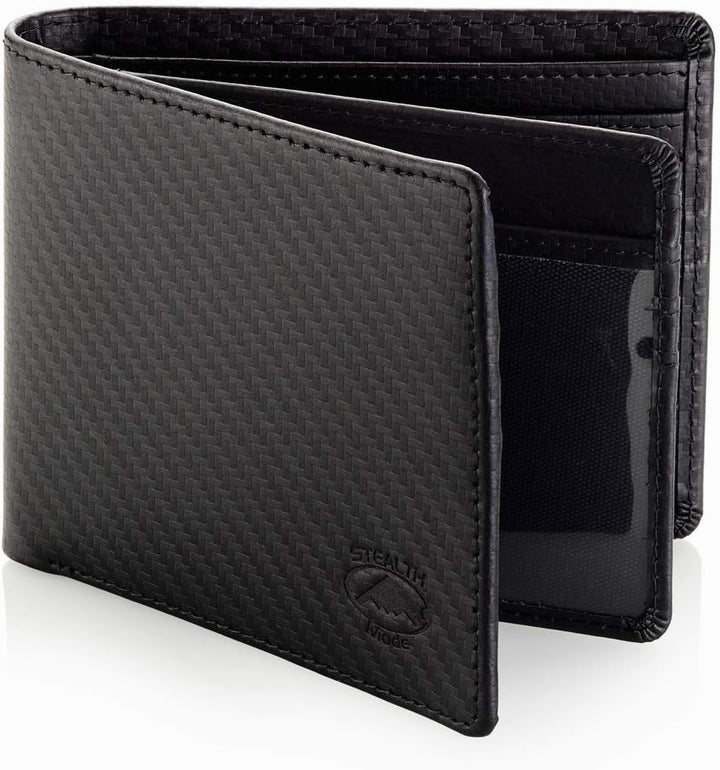 Cartera plegable de piel Stealth Mode para hombre con ventana de id...