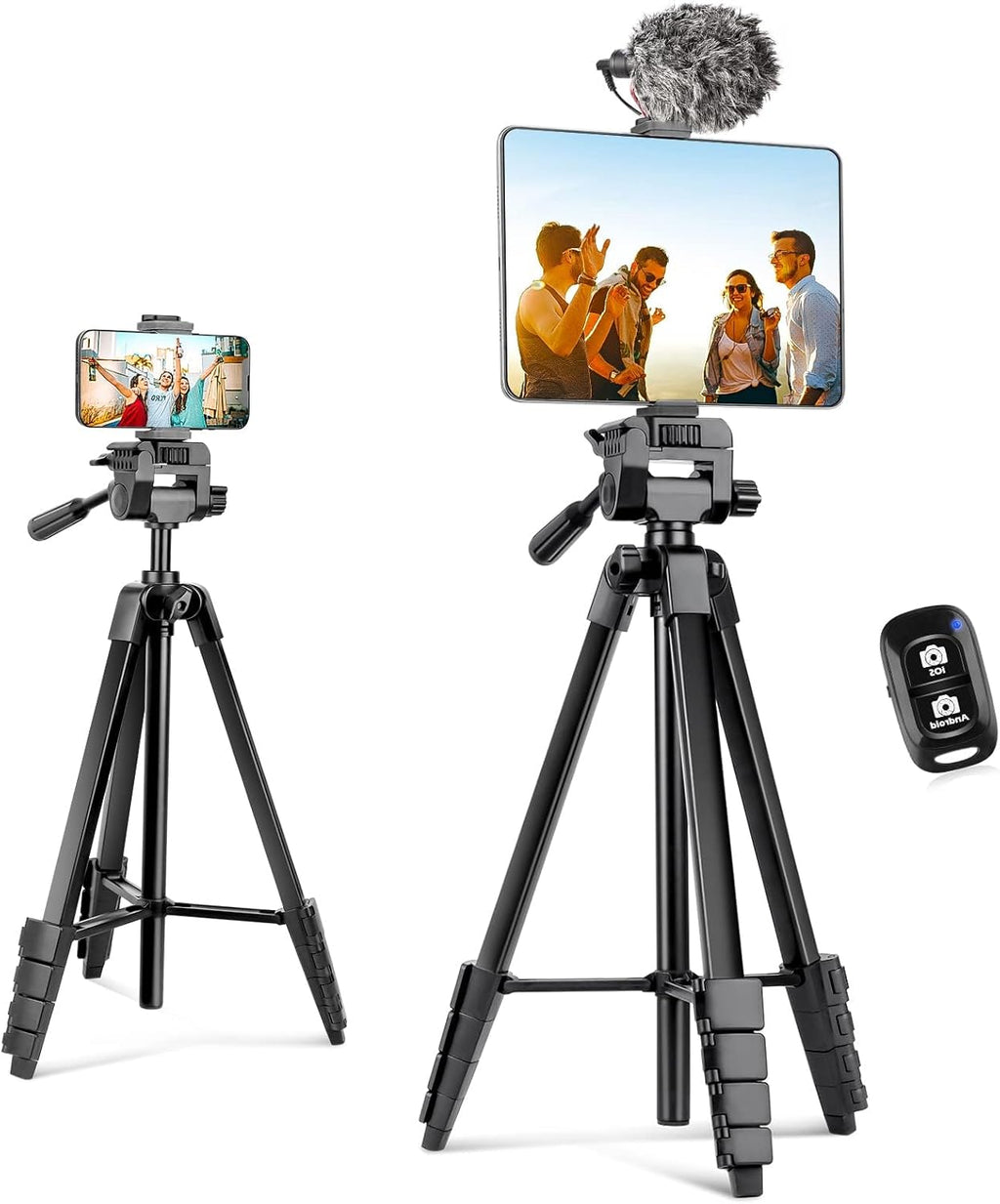 Aureday - Soporte para trípode de teléfono, trípode extensible de 64" para celular y cámara con control remoto inalámbrico y soporte para teléfono, trípode de aluminio para iPad para grabación de