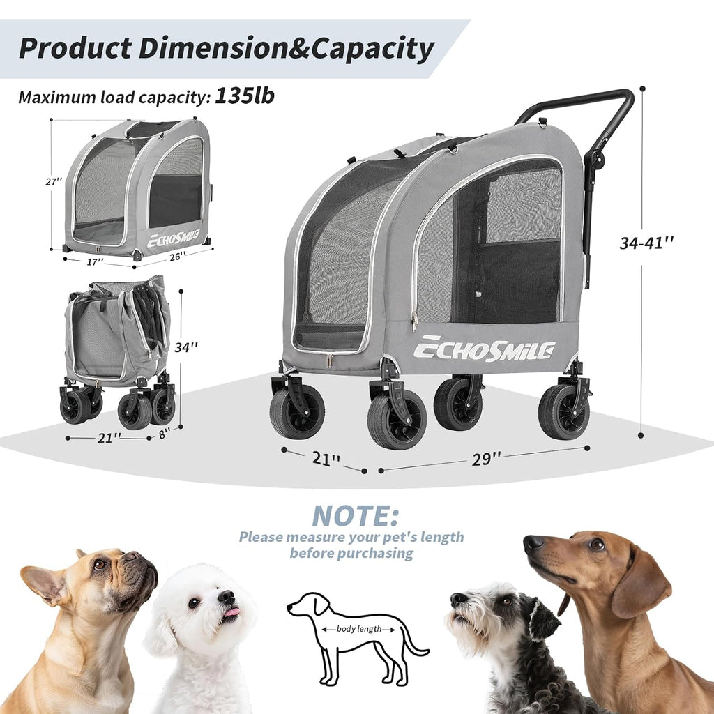 EchoSmile Cochecito para mascotas de 4 ruedas para perros y gatos, hasta