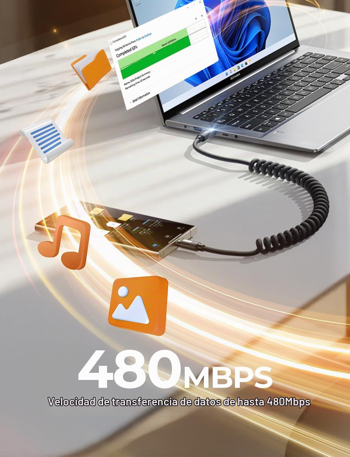 LISEN Paquete de 2 cables USB C a USB C en espiral de 60 W para Android