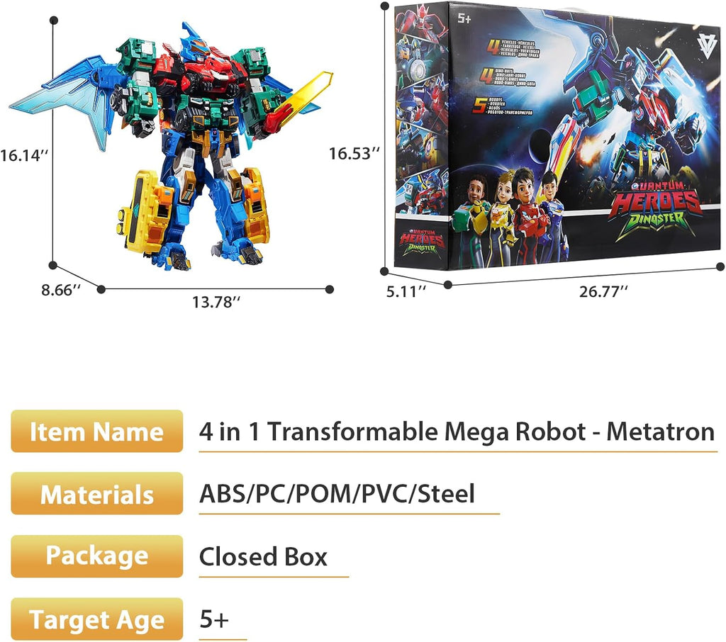 QUANTUM HEROES DINOSTER Robot 4 en 1 Mega Metatron 16.1in - Edades 5+