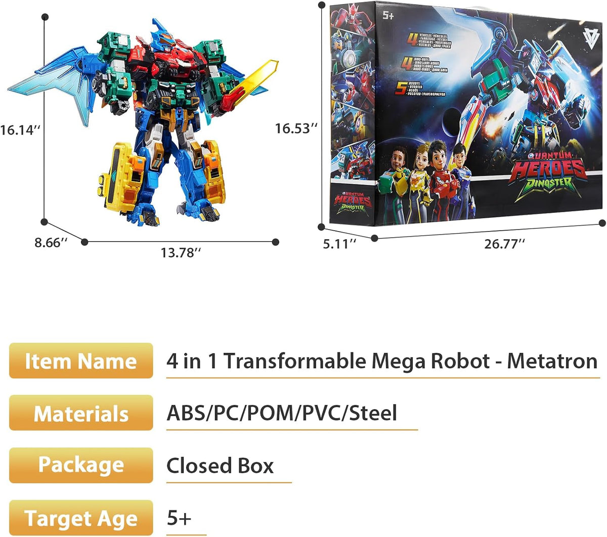 QUANTUM HEROES DINOSTER Robot 4 en 1 Mega Metatron 16.1in - Edades 5+