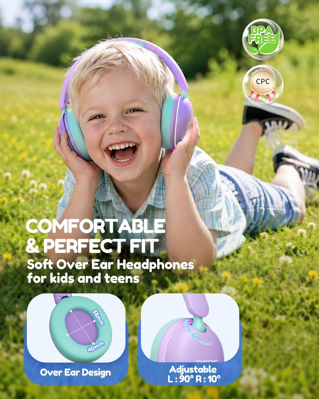 Acer OHR727 - Auriculares Bluetooth para niños, diseño cómodo sobre la