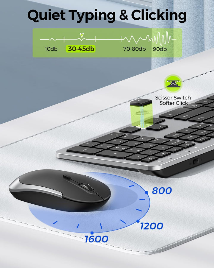 Combo de teclado y mouse inalámbrico - Mouse y teclado delgado de t...