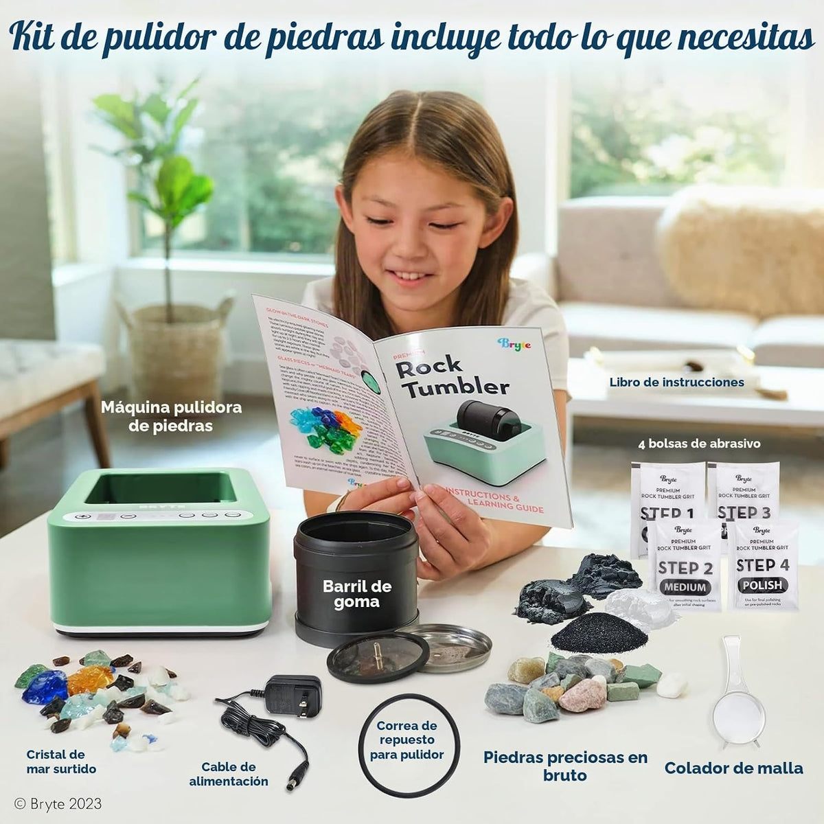 Vaso de roca y máquina de volcar – Verde menta medio, 3 velocidades, a partir de 8 años – Accionamiento directo, temporizador de 9 días y motor silencioso de refrigeración – Pulidor silencioso