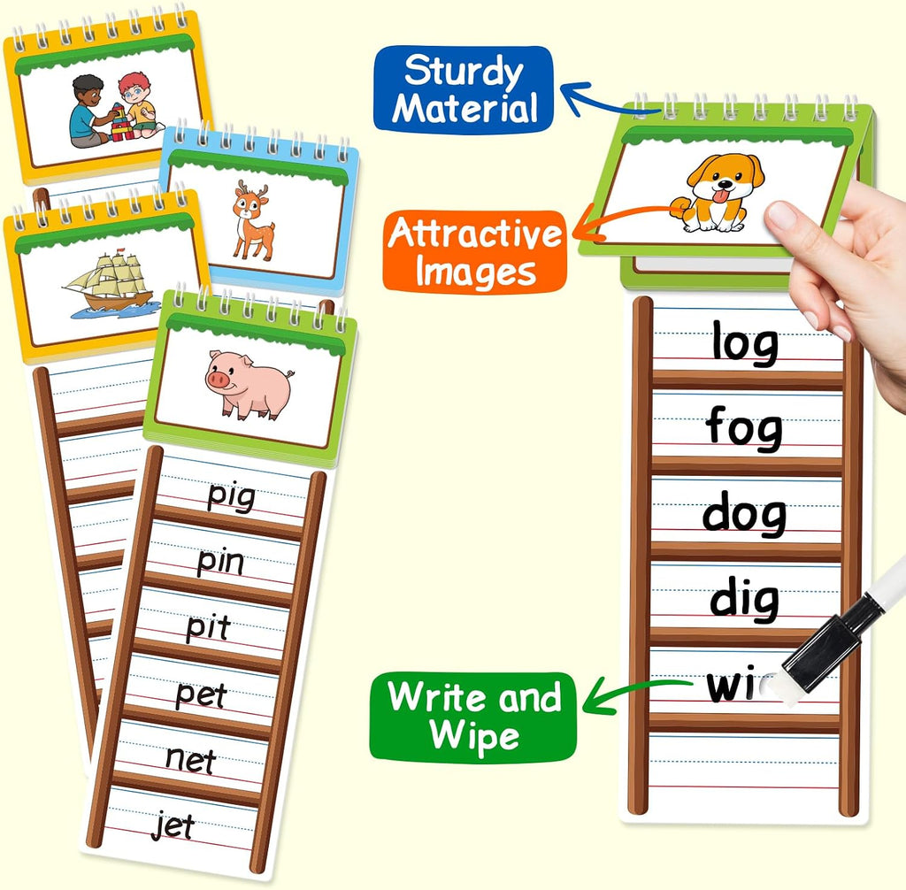 Libros con tapa de escalera de 30 palabras, tarjetas flash fonéticas, escaleras de palabras, libro de construcción familiar de palabras, palabras a la vista, juegos de ortografía, libros de fonética para niños, aula, escuela, preescolar, actividades de ap