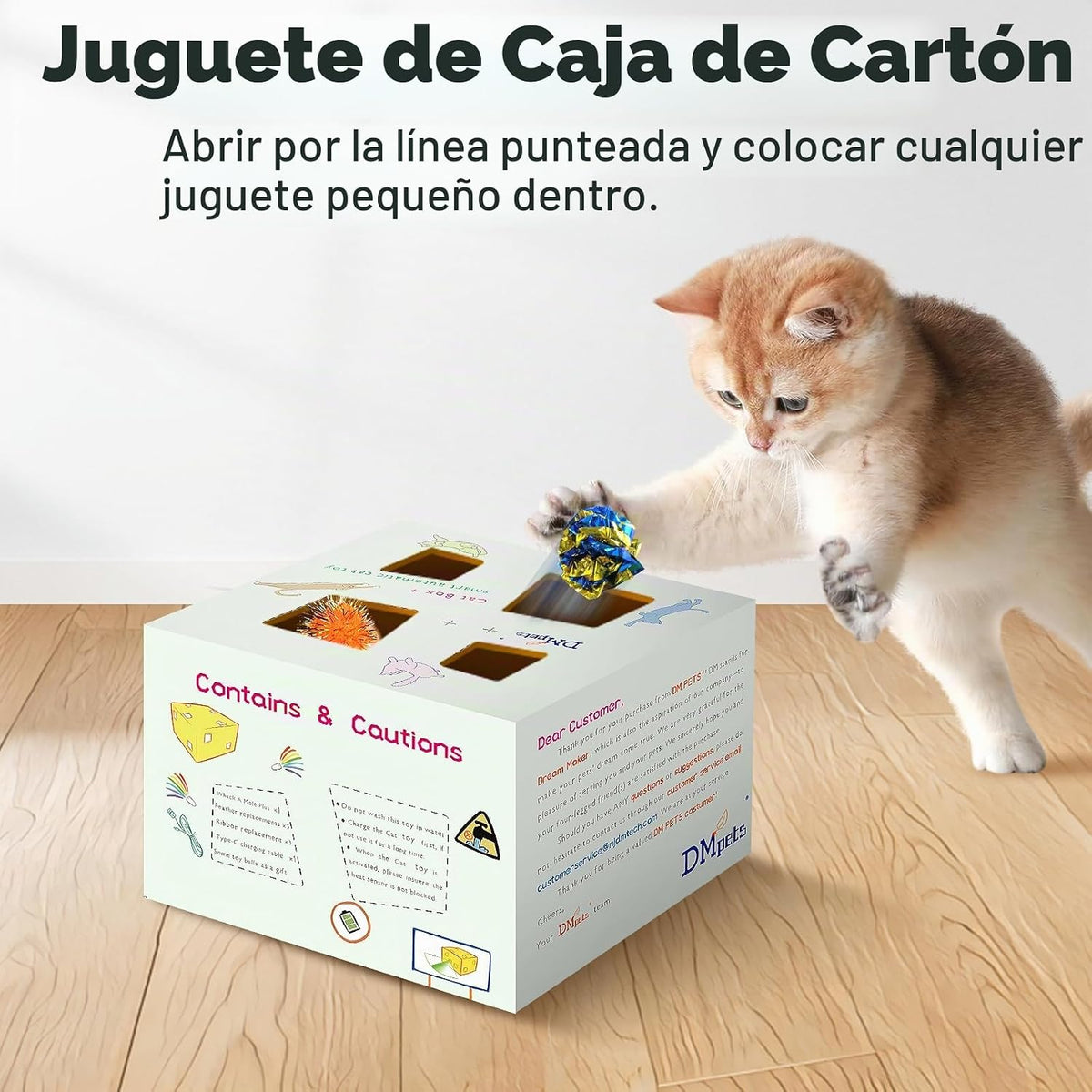 Migipaws - Juguetes automáticos para gatos MigiBox Plus 3 en 1 interactivos, misterio bajo PopSkin, 12 agujeros, de cartón, juguetes para gatitos, para interiores, recargables, 8 accesorios (blanco)