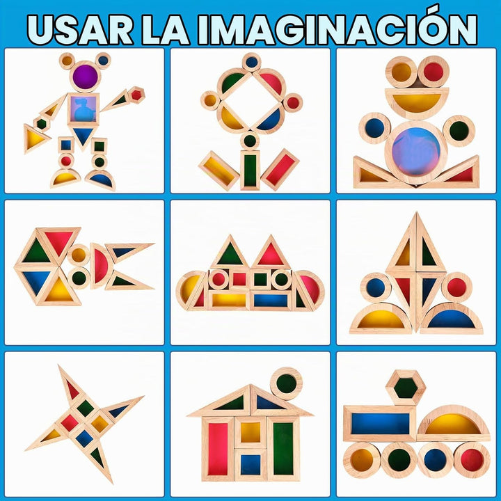 Agirlgle Bloques de construcción de madera arcoíris para niños, 32...