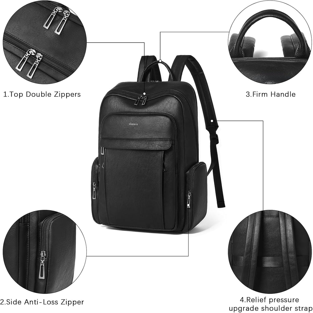 Shrrie Mochila de cuero para laptop para mujer con mochila de compu...