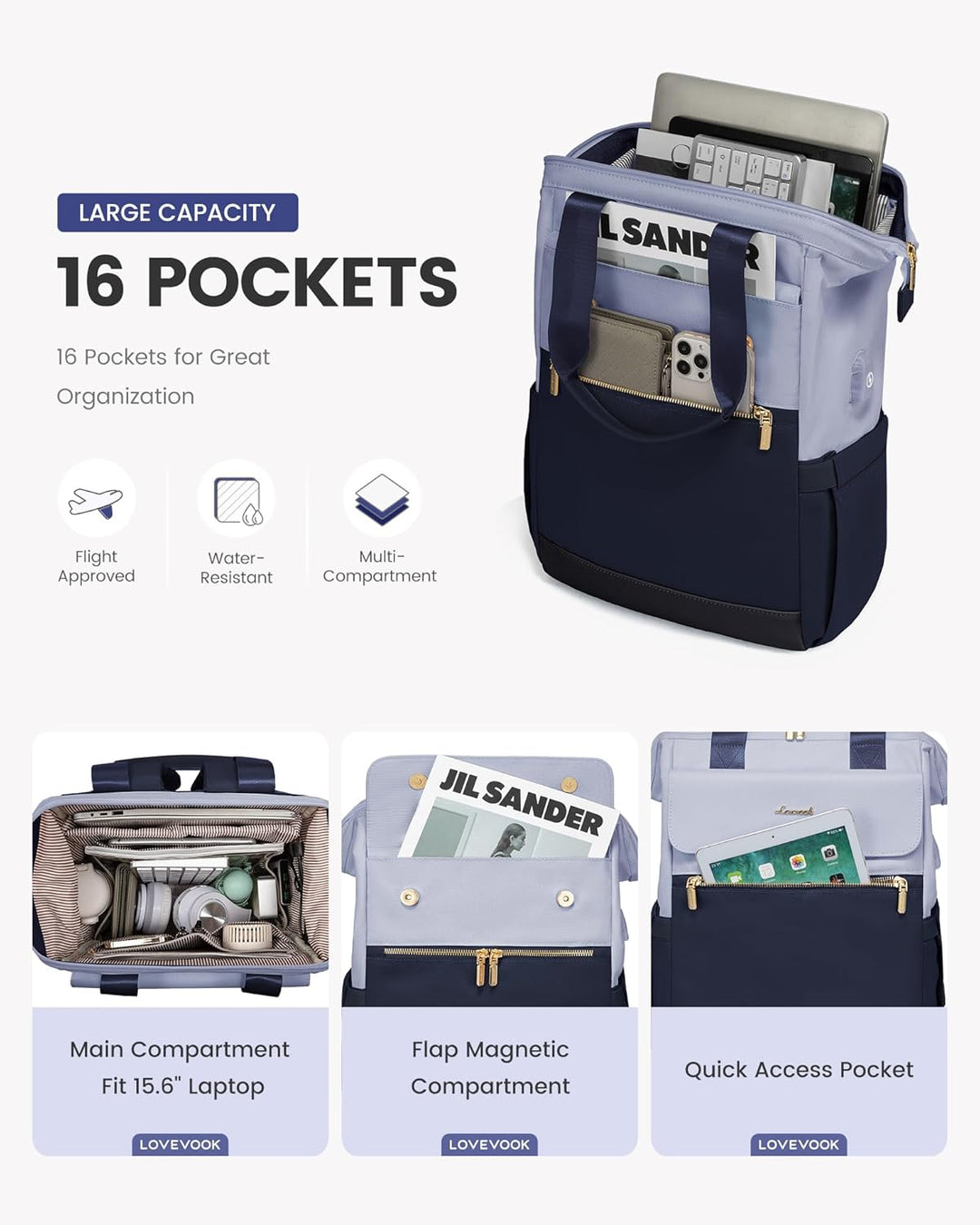 LOVEVOOK Mochila para laptop para mujer, mochila de trabajo convert...