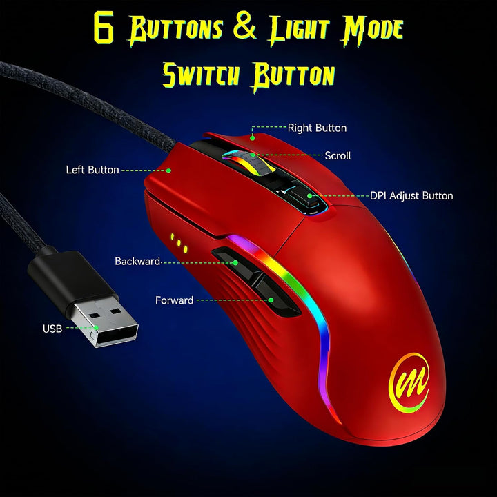 memzuoix Mouse para juegos con cable RGB - 6 DPI ajustables hasta 1...