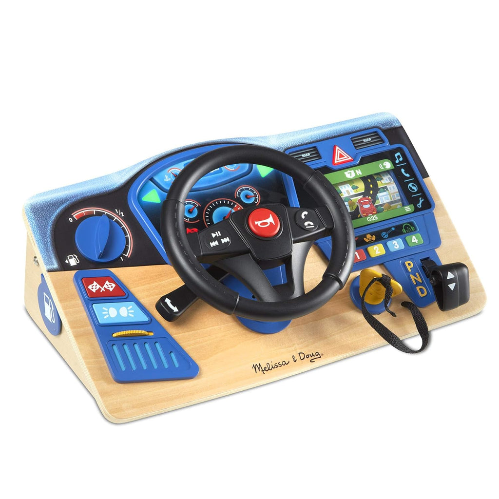 Melissa & Doug Vroom & Zoom, tablero interactivo de madera, volante de