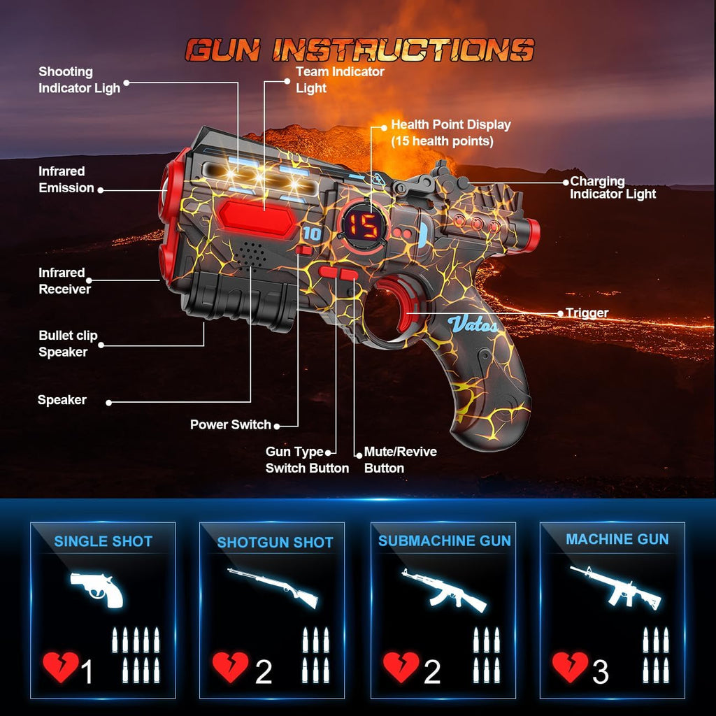 VATOS - Set de pistola láser recargable de 2 jugadores - 2.4GHz de datos totalmente sincronizados 2 pistolas y 2 chalecos con sensores - Geniales juguetes de cumpleaños y ideas de pistolas láser para