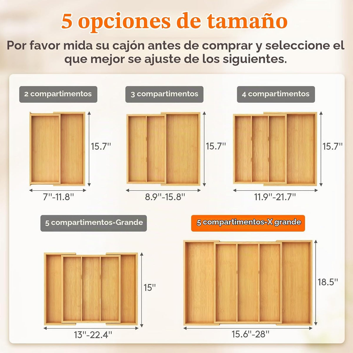 Lifewit - Organizador de cajones de cocina de bambú, bandeja para