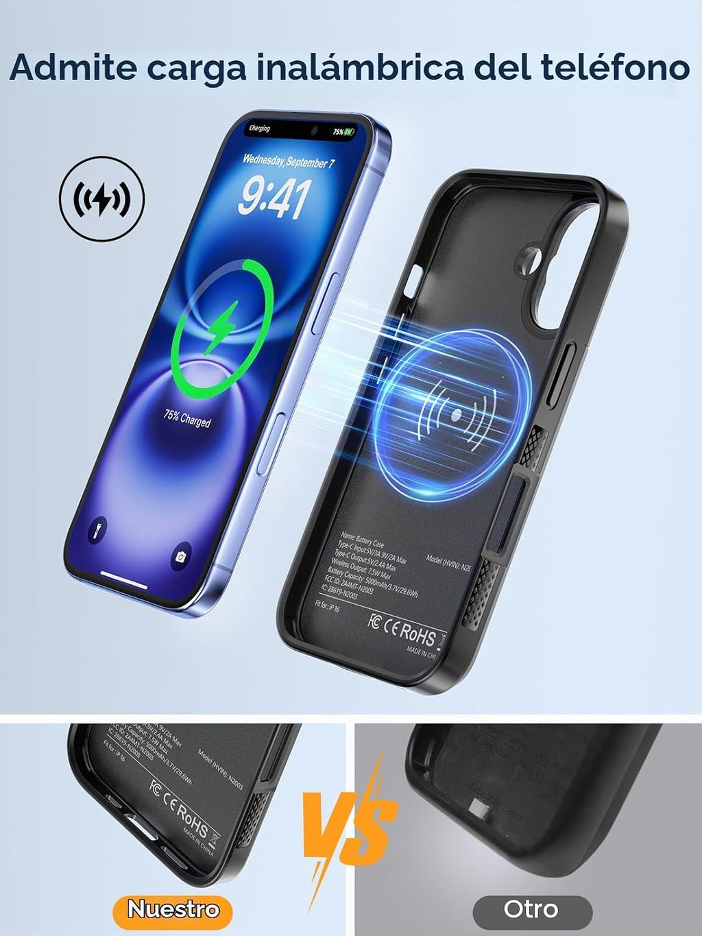 NEWDERY Funda de batería para iPhone 16 USB C Funda de carga rápida 6.1