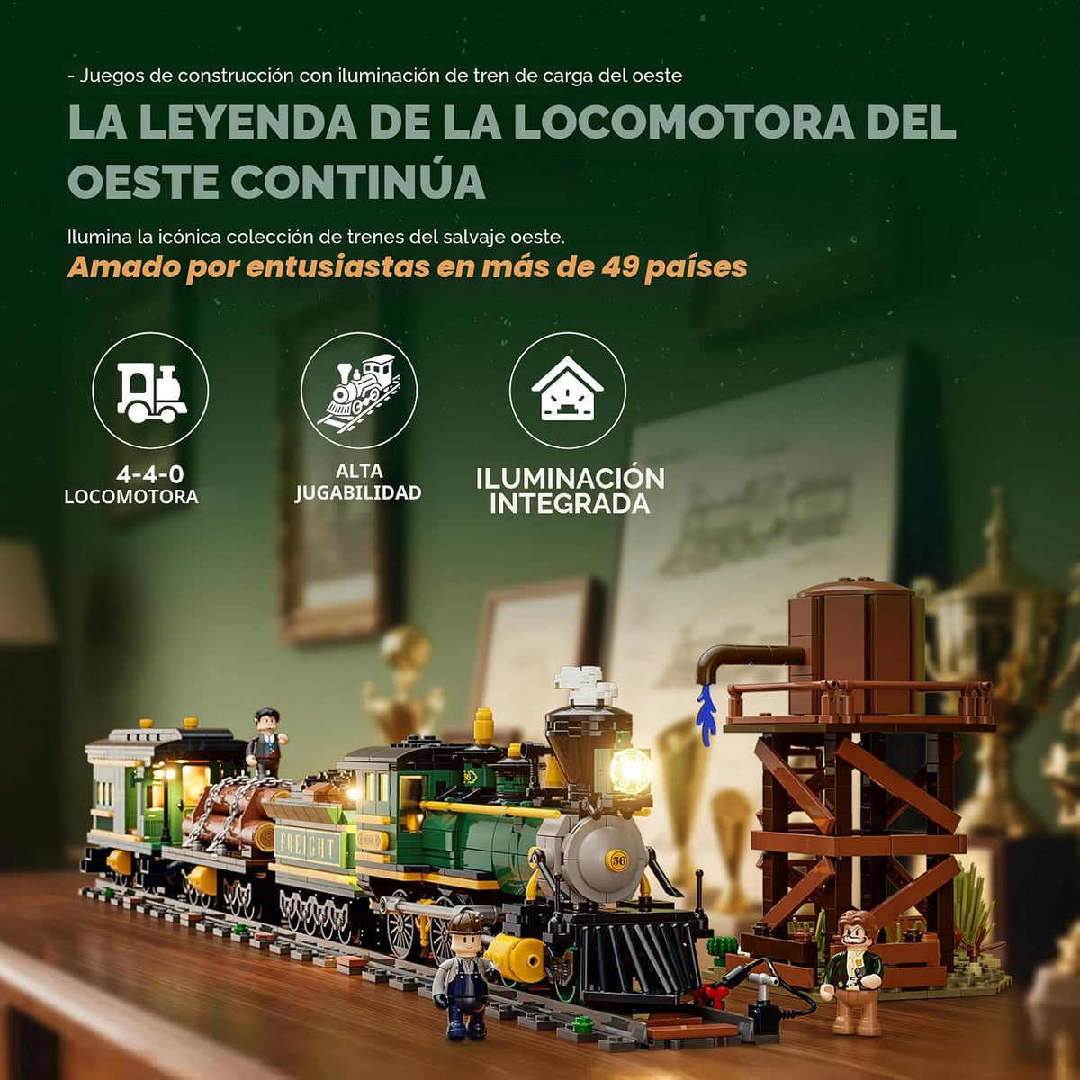 Lumibricks Wild West - Juego de ladrillos de construcción de tren de carga - Locomotora clásica 4-4-0 modelo 1524 piezas kit de ideas para adultos y adolescentes