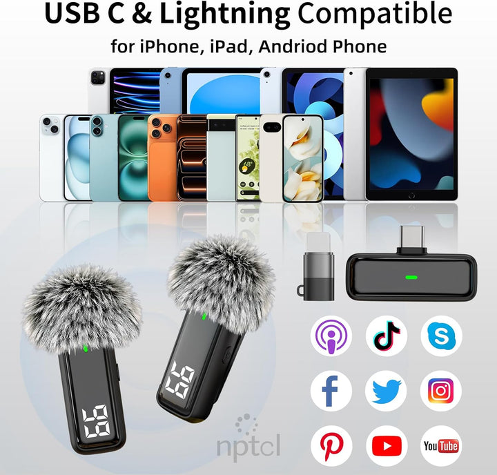NPTCL Micrófono Lavalier inalámbrico para iPhone y teléfono Android...