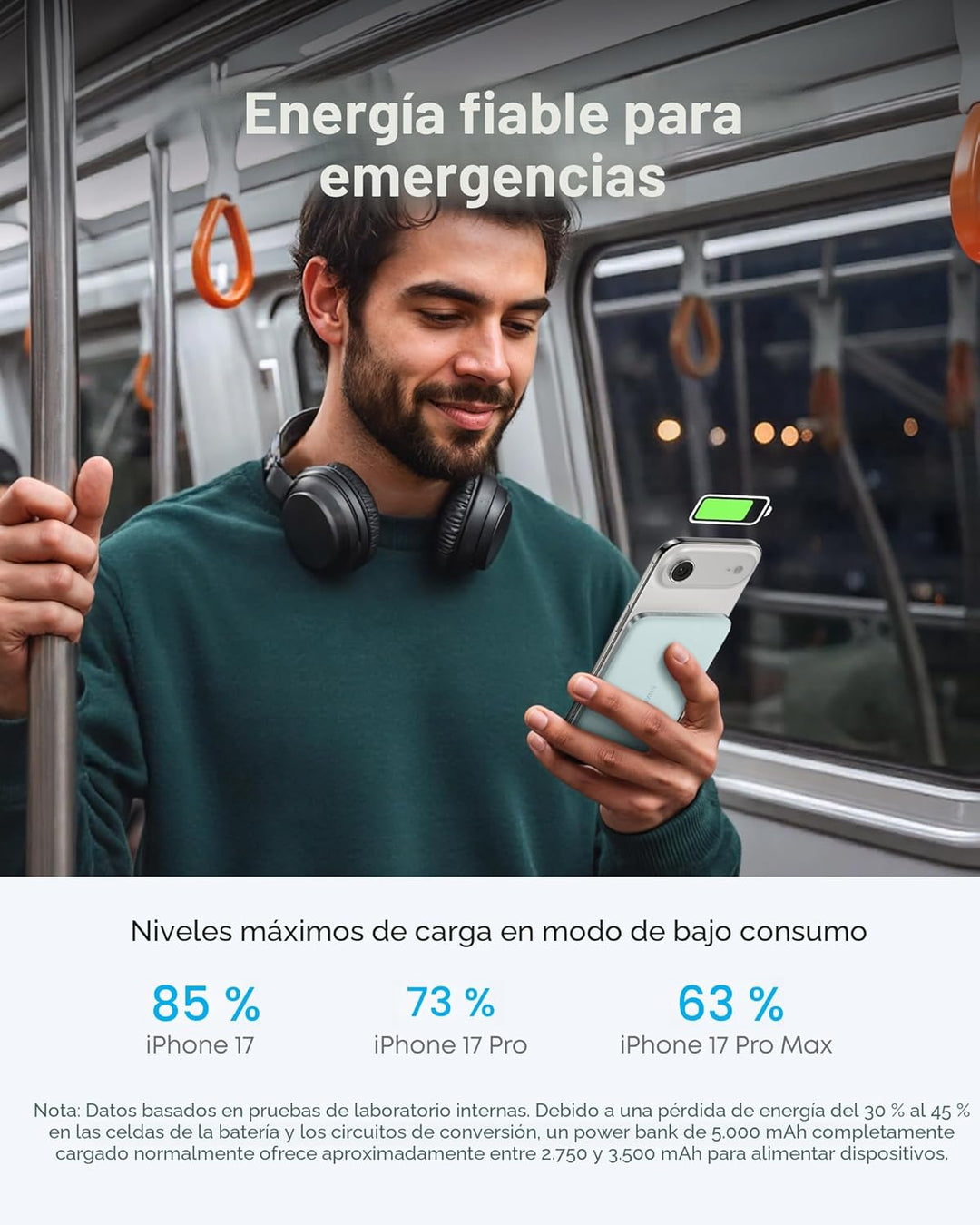 Anker Nano Power Bank, batería de carga inalámbrica magnética ultra...