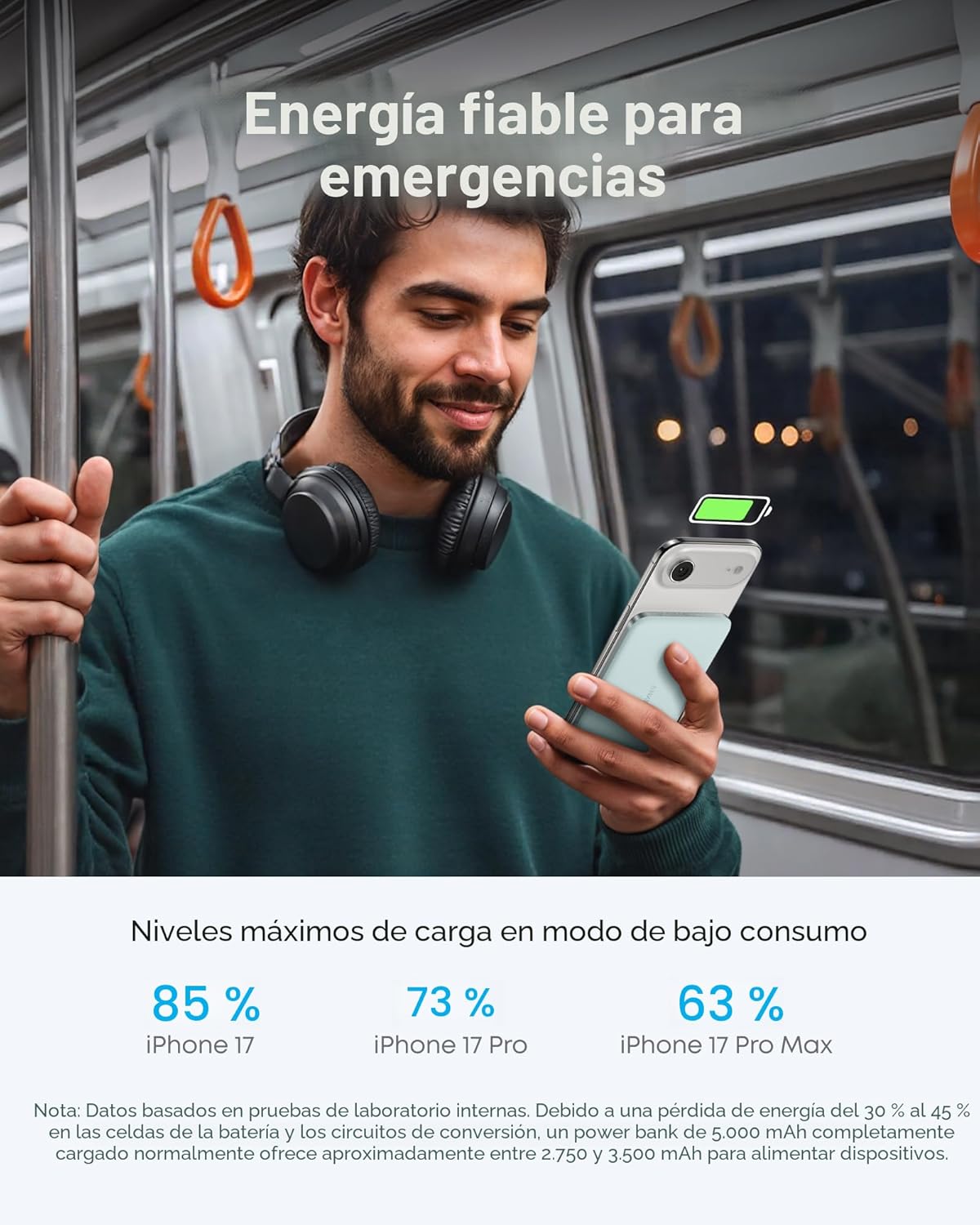 Anker Nano Power Bank, Batería de Carga Magnética Inalámbrica de 5,...