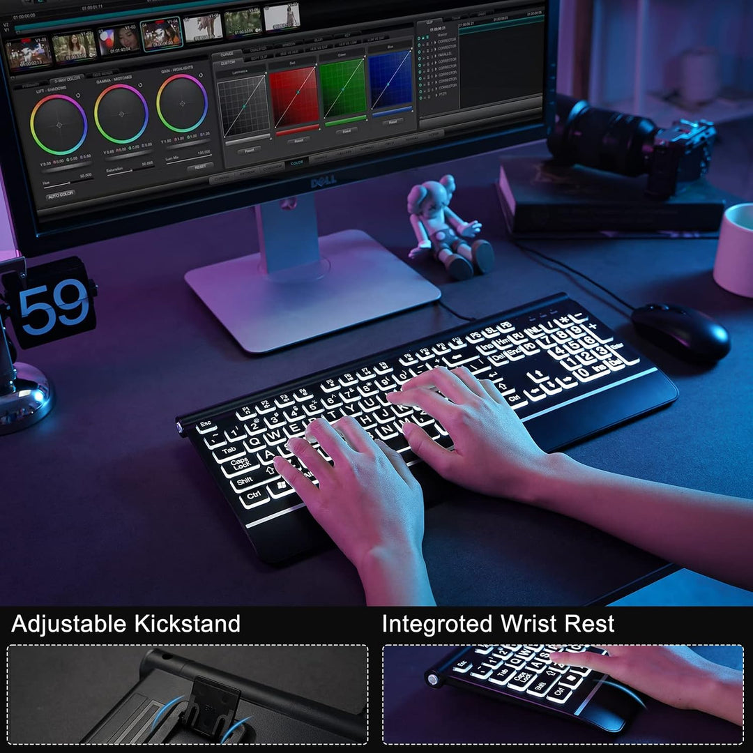 KOPJIPPOM Teclado de computadora retroiluminado con impresión grand...