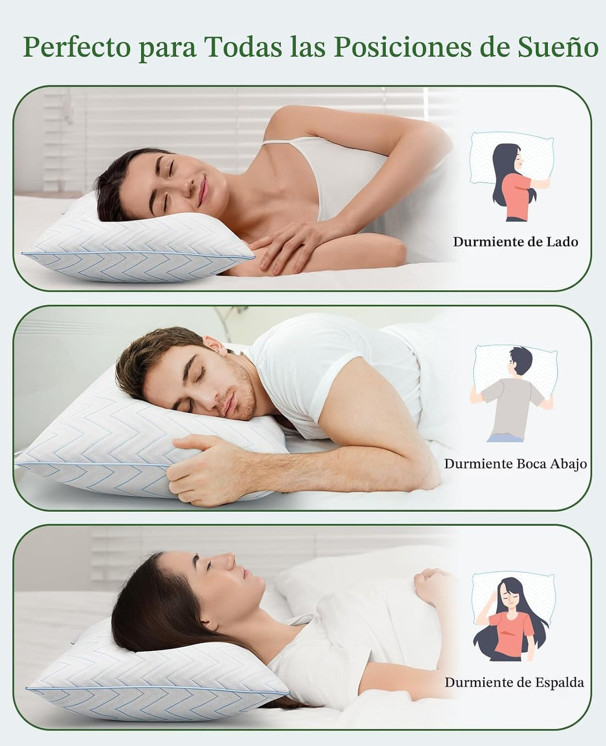 Juego de 2 almohadas tamaño Queen, almohadas refrescantes para
