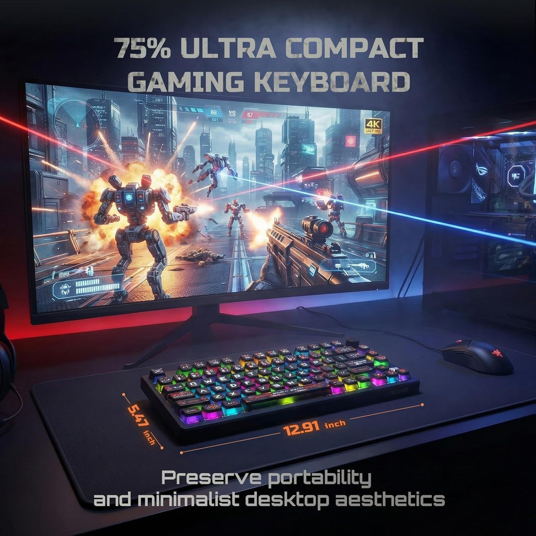 RK ROYAL KLUDGE Teclado mecánico para juegos 75% HE con cable Efect...