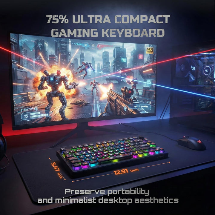RK ROYAL KLUDGE Teclado mecánico para juegos 75% HE con cable Efect...