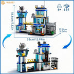 BUILDIFY Juego de bloques de construcción de la estación de policía de la ciudad con luz, 634 kits de estación de HQ con helicóptero, coche de policía y motocicleta. Ideal como regalo coleccionable de cumpleaños para más de 6 fanáticos, niños y niñas