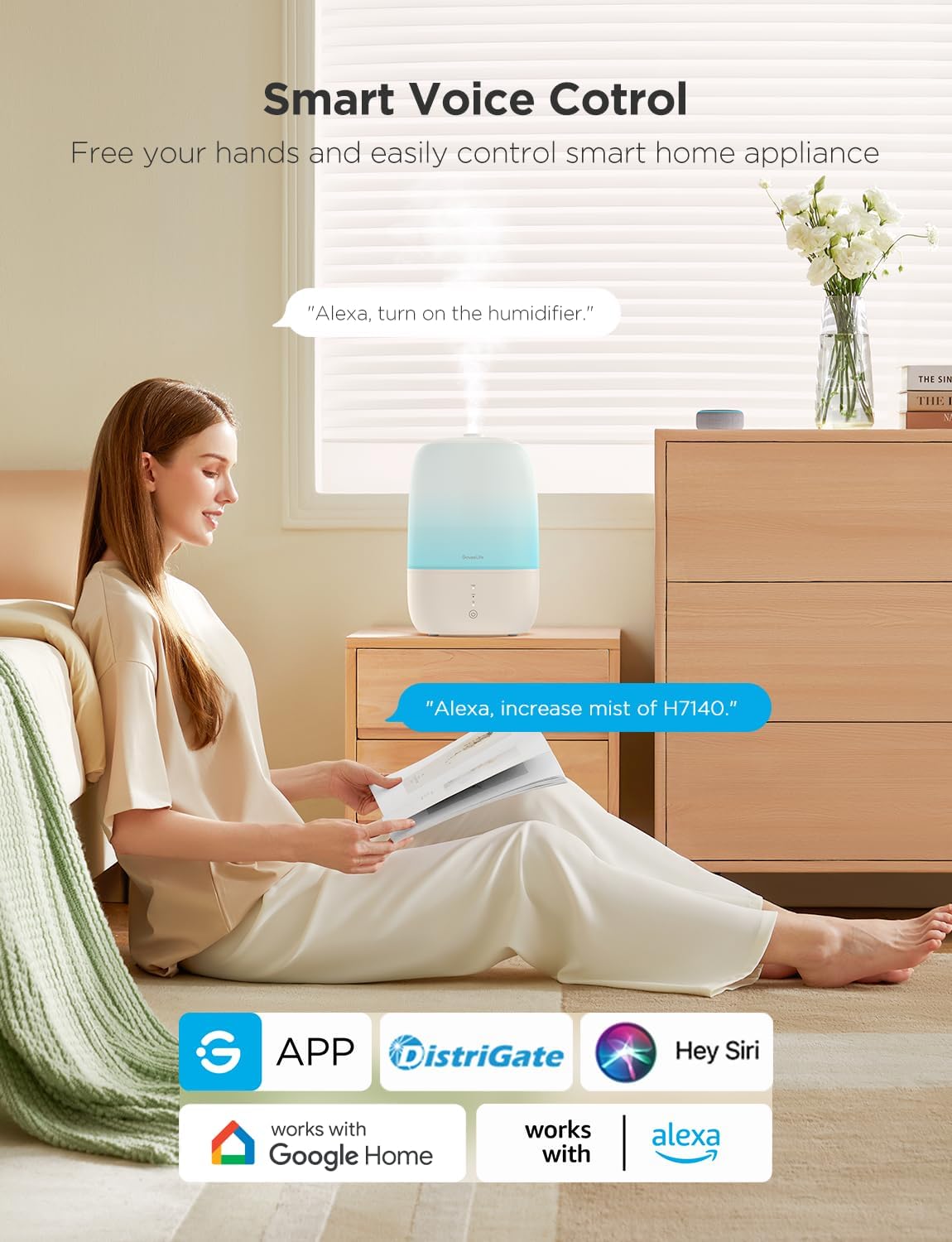GoveeLife Humidificadores inteligentes para dormitorio, humidificador de