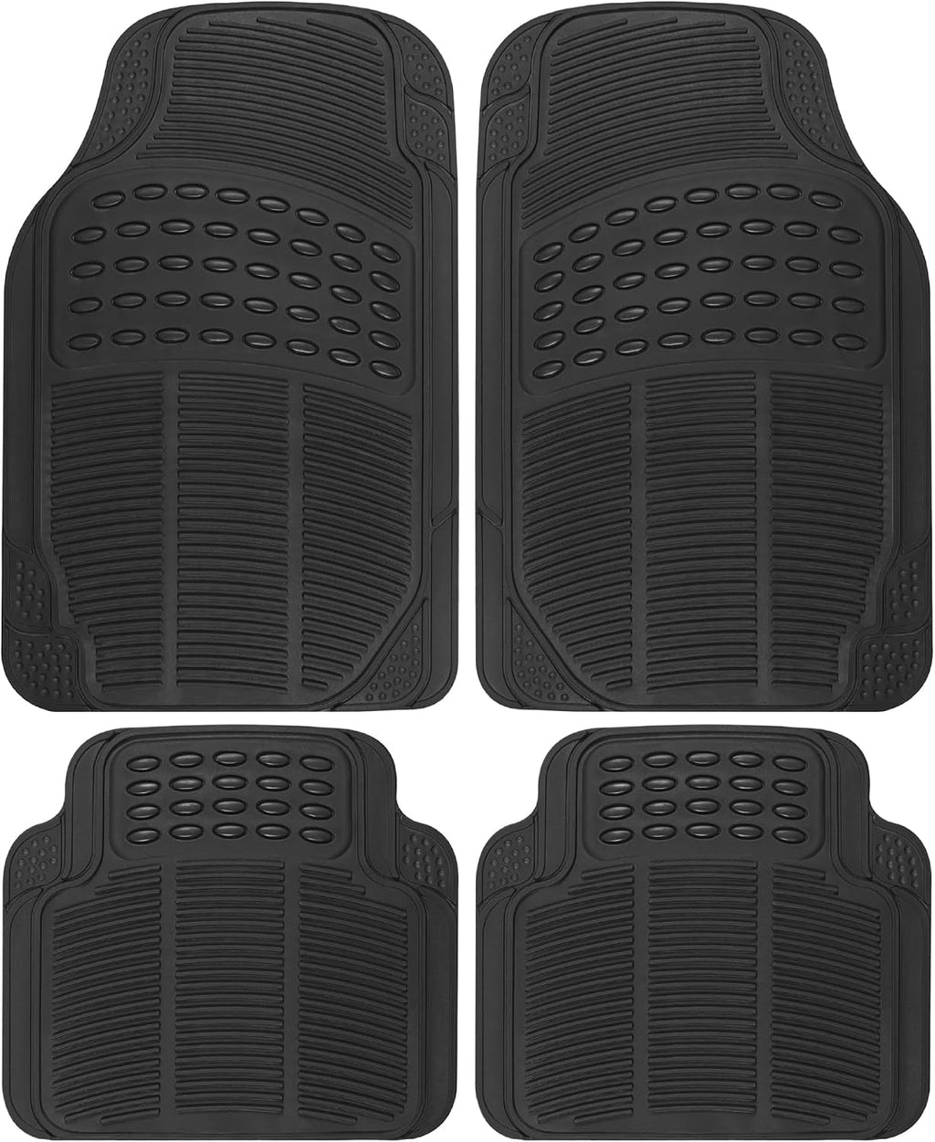 BDK Tapetes de piso para todo tipo de clima, 4 piezas, diseño de ajuste universal, tapetes de goma duraderos con bordes de captura, impermeables para automóviles, camiones, SUV (negro)