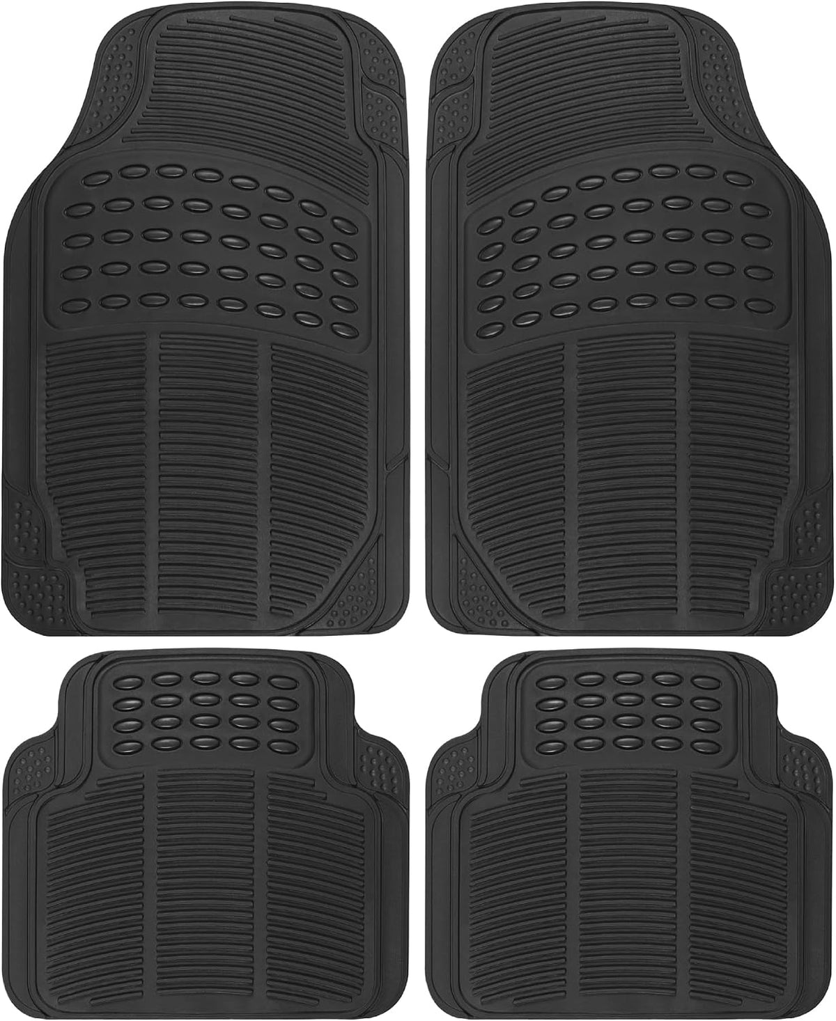 BDK Tapetes de piso para todo tipo de clima, 4 piezas, diseño de ajuste universal, tapetes de goma duraderos con bordes de captura, impermeables para automóviles, camiones, SUV (negro)