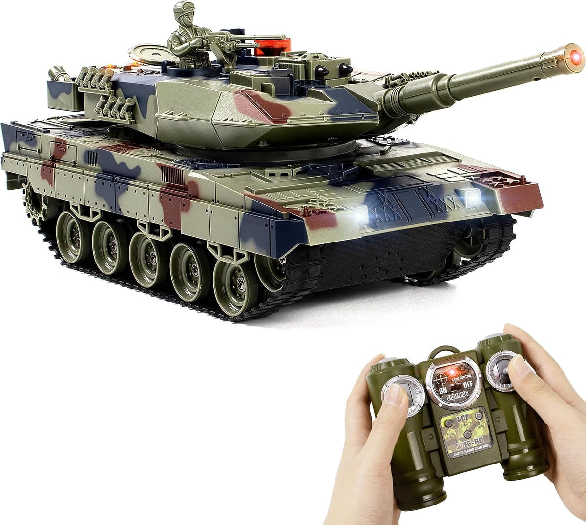 1/24 RC Tank, tanque de control remoto Ger Leopard II modelo ejército con efectos de sonido, luces y humo, juguete modelo militar 2.4G, cumpleaños perfecto para niños de 8 años en adelante