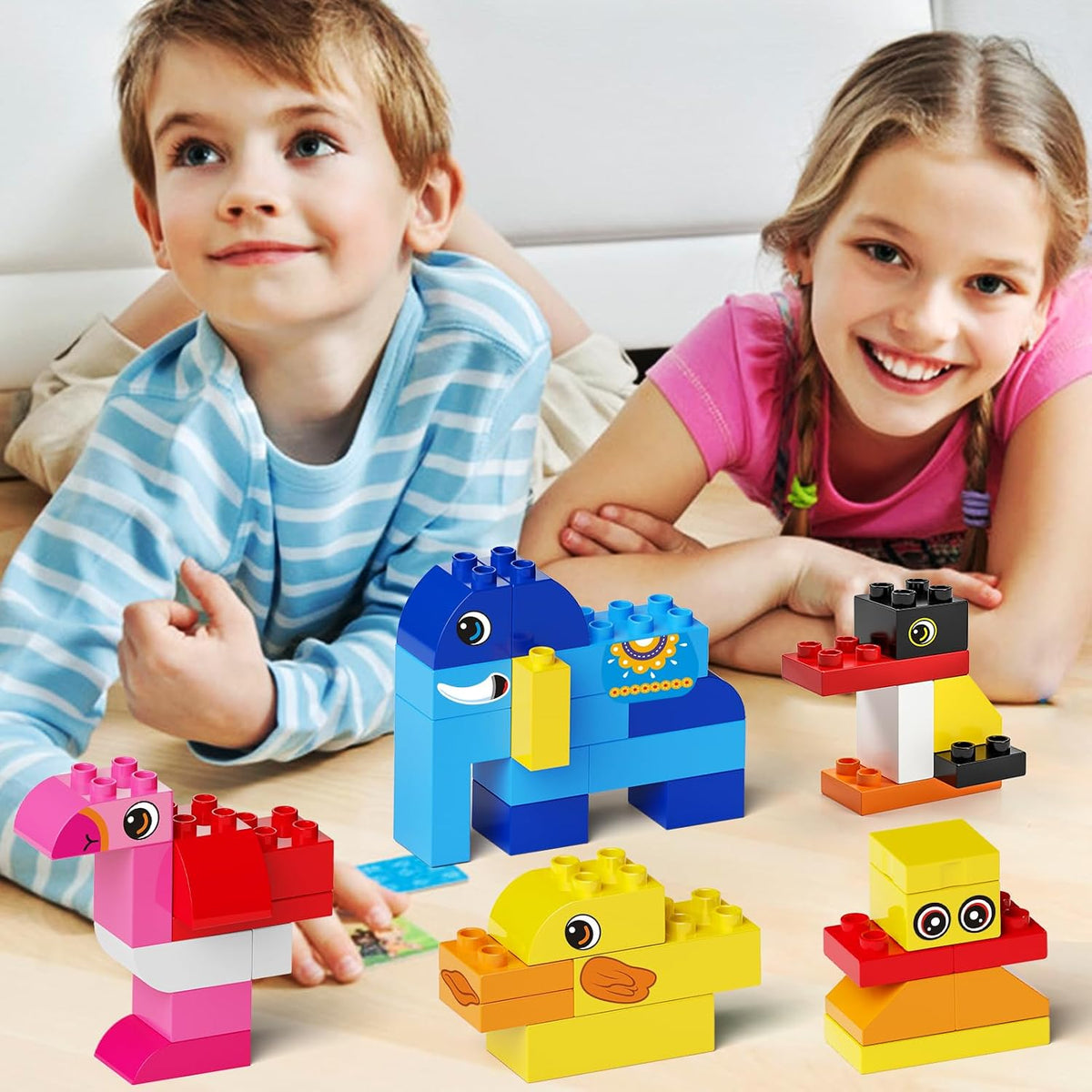 burgkidz Juguetes de construcción de animales para niños pequeños de 3 a 5 años, 135 bloques de construcción gigantes, rompecabezas creativo con cubo de almacenamiento, compatible con las principales