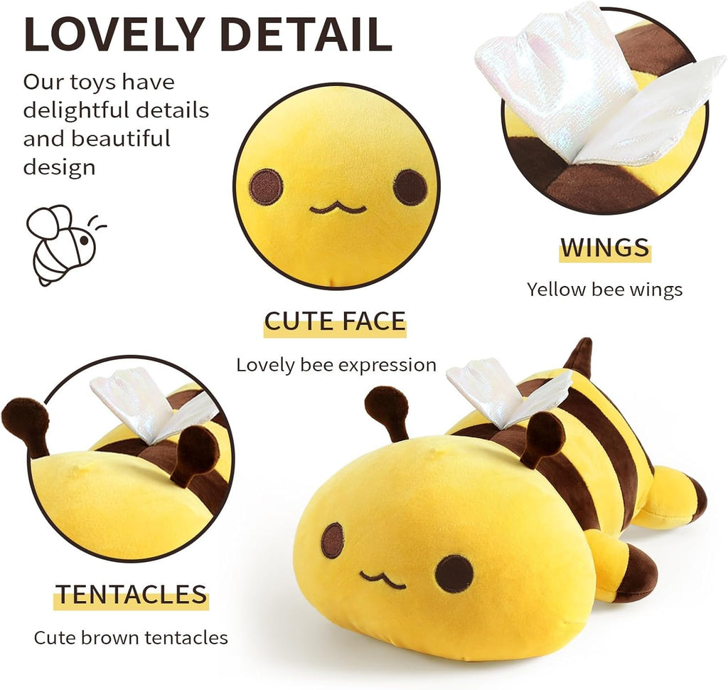 Onsoyours Lindo peluche de abeja, suave almohada de peluche de abeja melífera para niños (amarillo, 19 pulgadas)