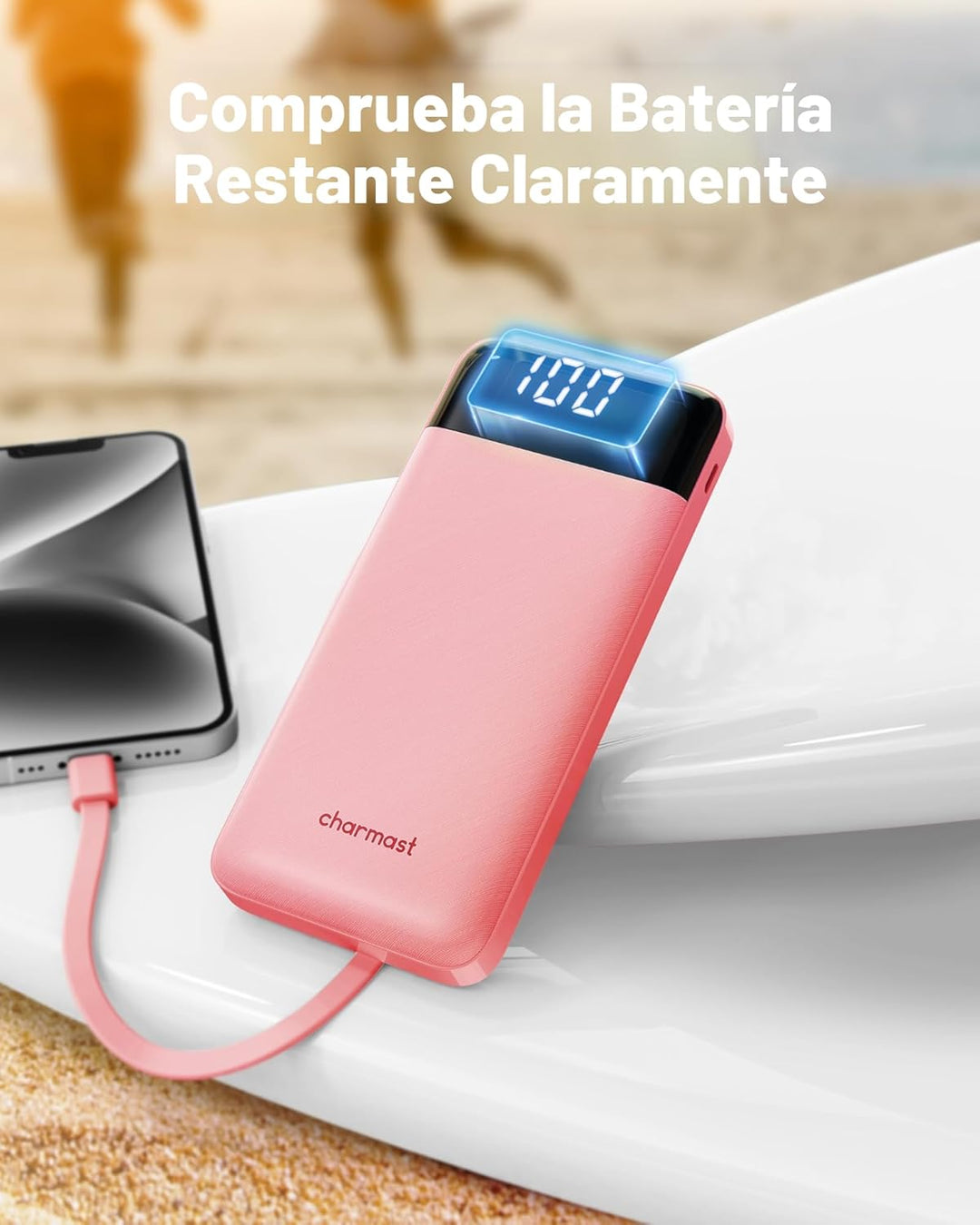 Charmast Cargador portátil con cables incorporados, banco de energí...