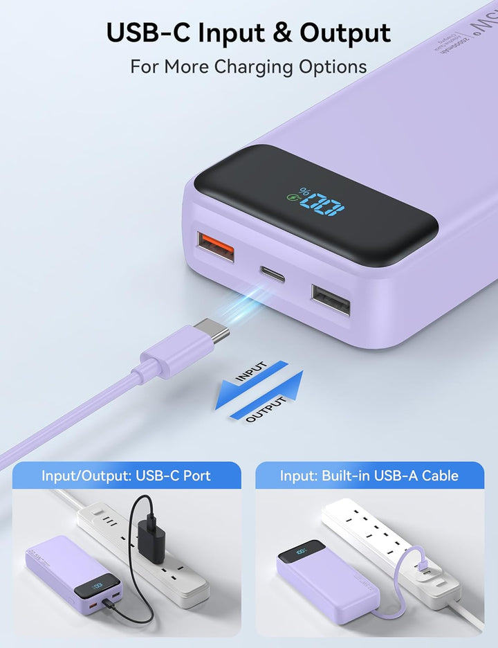 Nusyddy Cargador portátil de 20000 mAh integrado con 4 cables, bate...