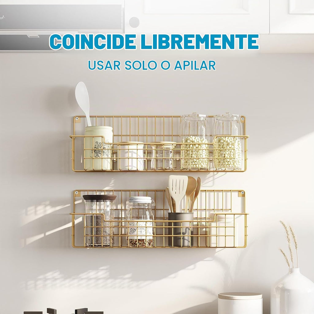Estante para especias, paquete de 4 organizadores de condimentos montado en la pared para organización de almacenamiento de cocina, estante de metal para especias para gabinete, despensa