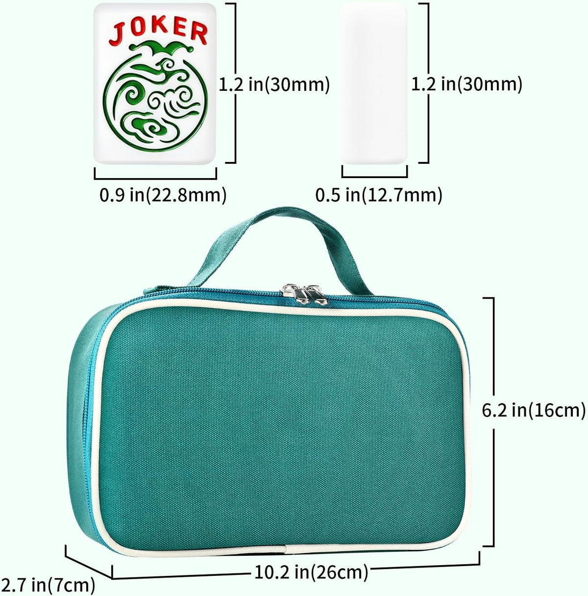 Juego de mahjong americano prémium con bolsa de transporte duradera verde, 166 azulejos blancos, incluye fichas y dados, juego de azulejos Mahjong portátil de viaje completo