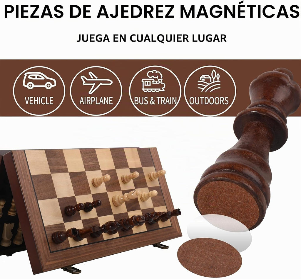 Juego de ajedrez de madera prémium con bolsa de transporte protectora, tablero de ajedrez plegable de 15 pulgadas y piezas de ajedrez, juego de estrategia clásico para adultos y niños para amantes del