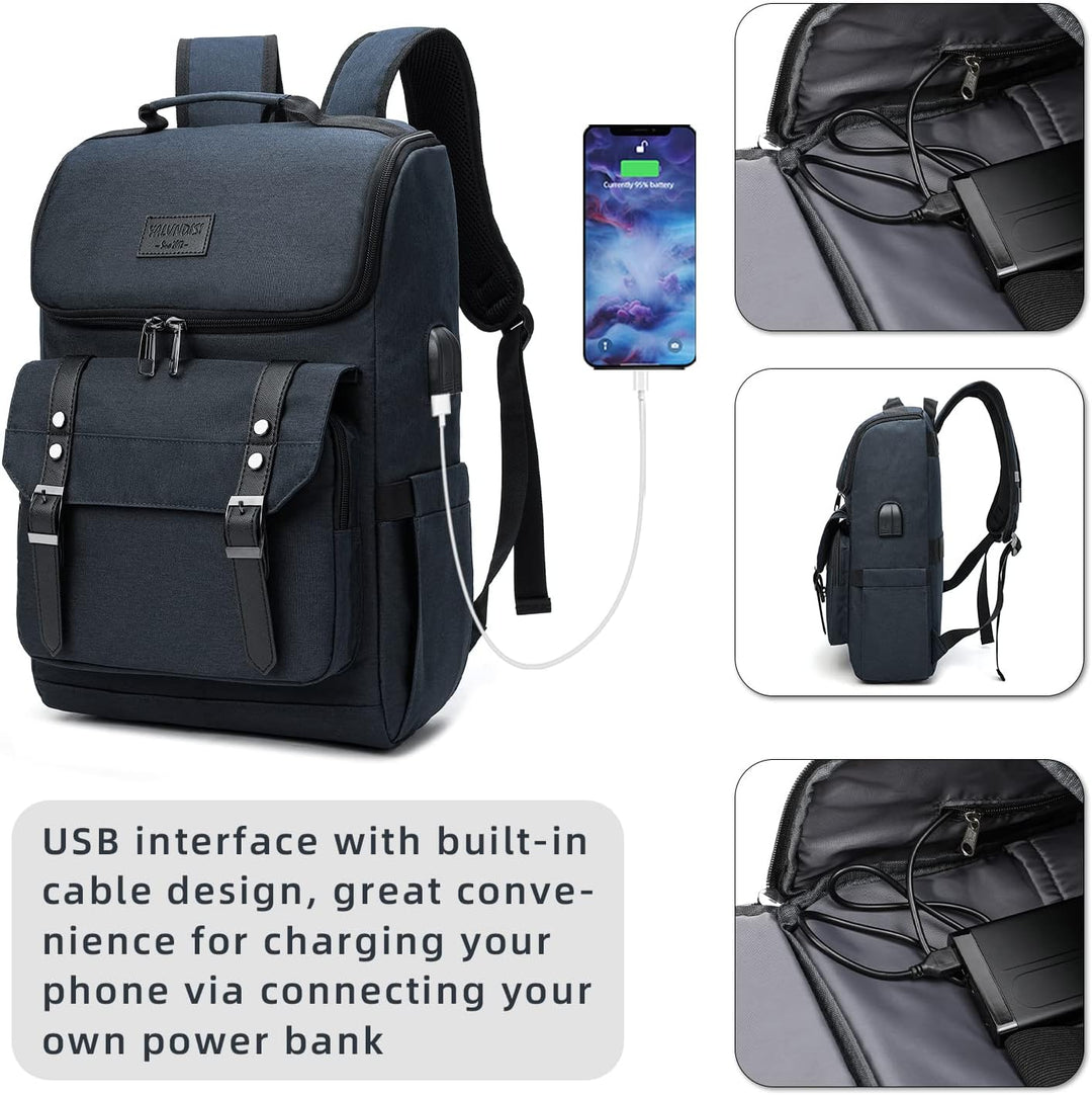 Mochila vintage para laptop con puerto de carga USB para mujeres y...