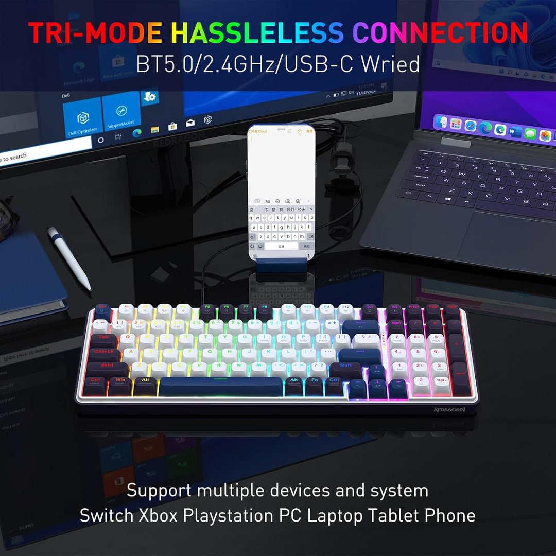 Redragon K744 PRO - Teclado inalámbrico para juegos RGB de 99 tecla...