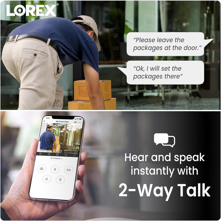 Lorex - Timbre inteligente con video y WiFi de 2K con cable, sin ta...