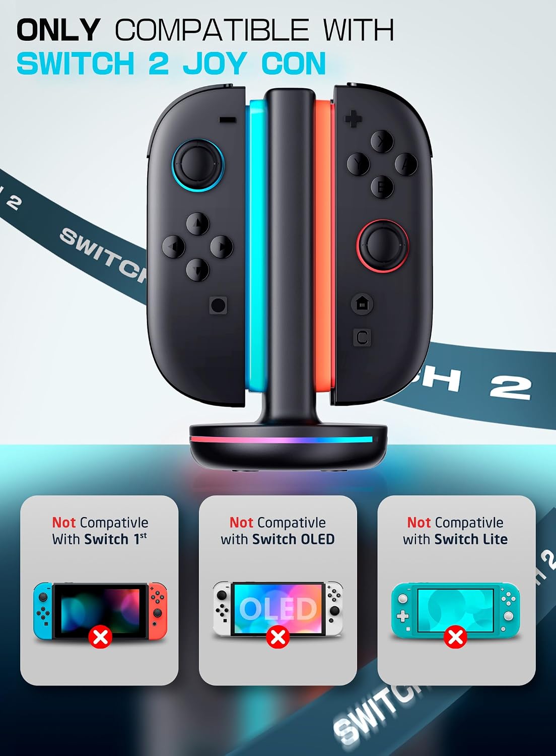 SUPCASE Base de carga para Nintendo Switch 2 Joy Con, color negro
