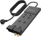Belkin - Regleta de protección contra sobretensiones, 8 tomas de corriente alterna múltiple con cable de extensión de 12 pies, extensor de salida con certificación UL con plano para el hogar, oficina