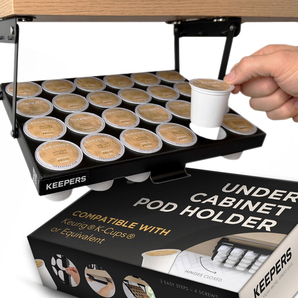 Coffee Keepers, titular para bajo mesada para organizar y conservar cápsulas (608938498274), Abajo, Negro, Paquete de 1