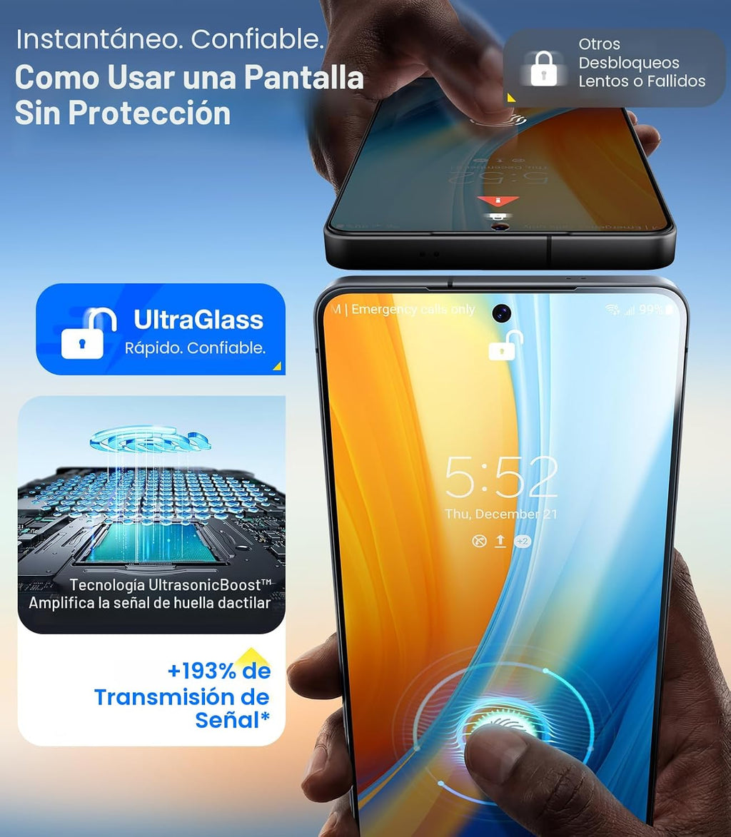 UltraGlass Unbreak - Protector de pantalla 9H+ Glass para Samsung Galaxy S25 Ultra [grado militar, inastillable y más duradero] Protector de pantalla Galaxy S25 Ultra templado de cobertura completa