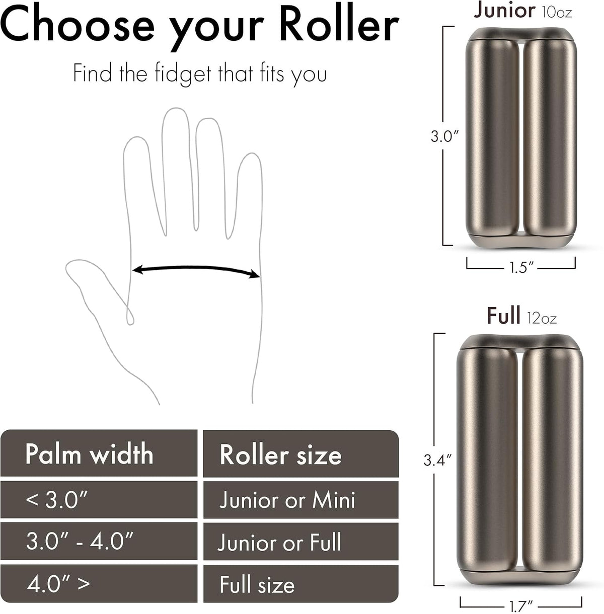ONO Roller - Juguete antiestrés de mano para adultos | Ayuda a aliviar el estrés, la ansiedad, la tensión | Promueve la concentración, la claridad | Diseño compacto y portátil (titanio, tamaño junior