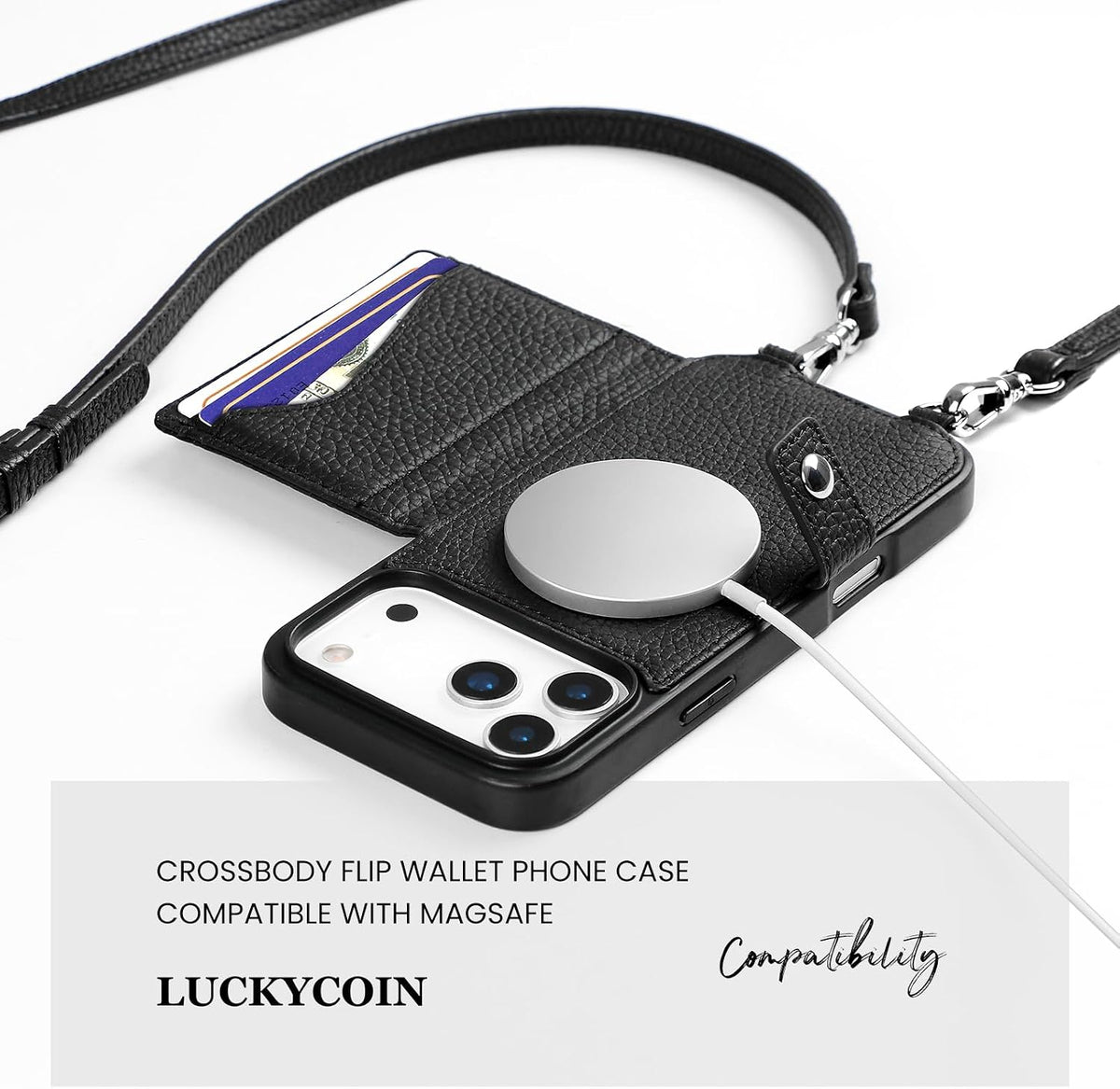 Funda de cuero tipo cartera para iPhone 17 Pro Max, color negro