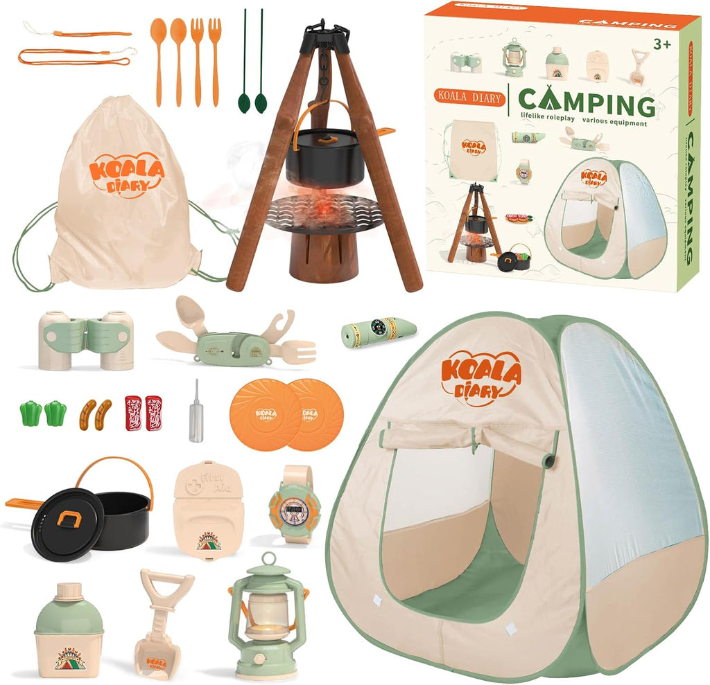 Juego de campamento para niños, 31 piezas con tienda de campaña, juego de simulación al aire libre, 3+