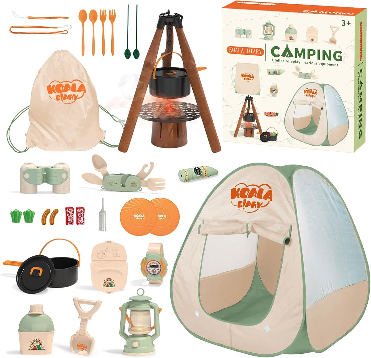 Juego de campamento para niños, 31 piezas con tienda de campaña, juego de simulación al aire libre, 3+